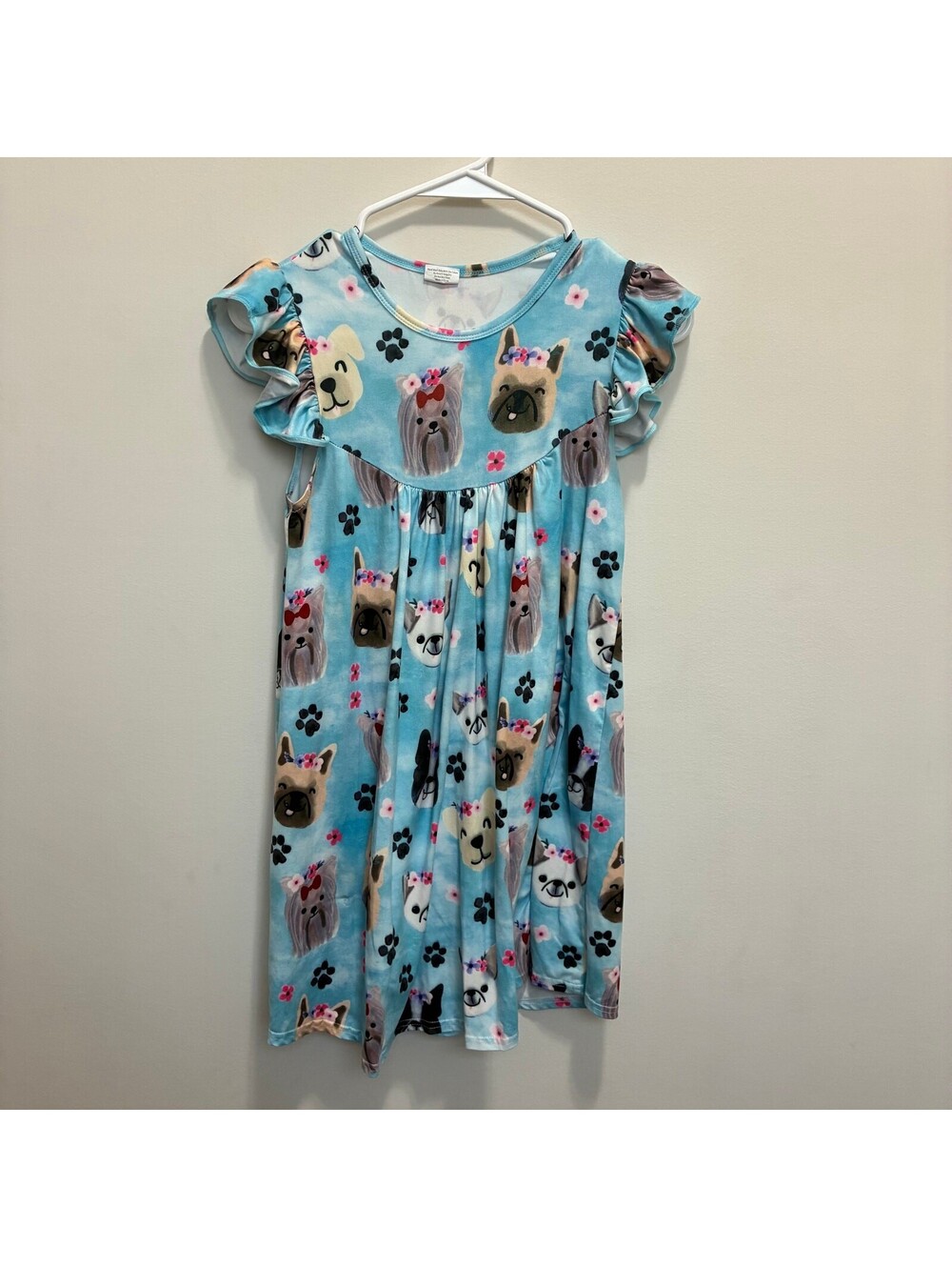 Boutique Blue Puppy Dog Flutter Sleeve Dress Girls Size 5XL